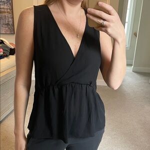 LOFT Black V-Neck Peplum Sleeveless Top
